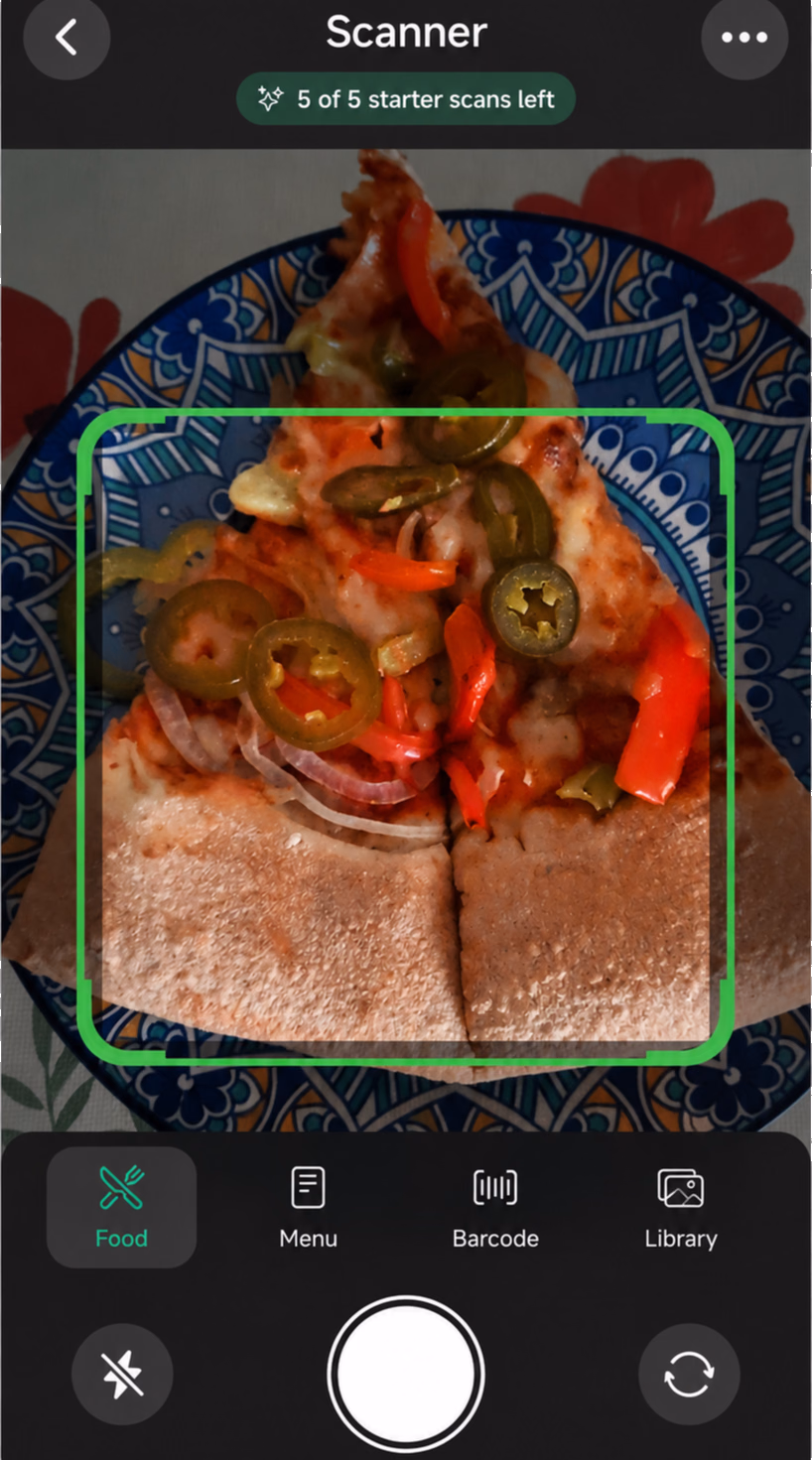 GlucIQ meal scanner focused on a plated meal